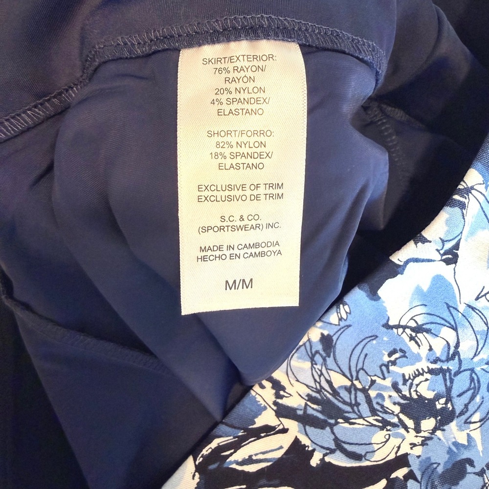 SC & CO Skort Skirt Pull On Medium Blue White Floral Pickleball Golf Athleisure - Picture 11 of 11